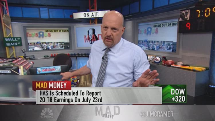 Cramer advises using Toys R Us pain to 'scale into Hasbro'