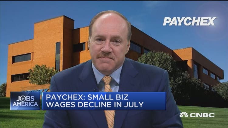 Paychex: Small business job index, wages decline in July