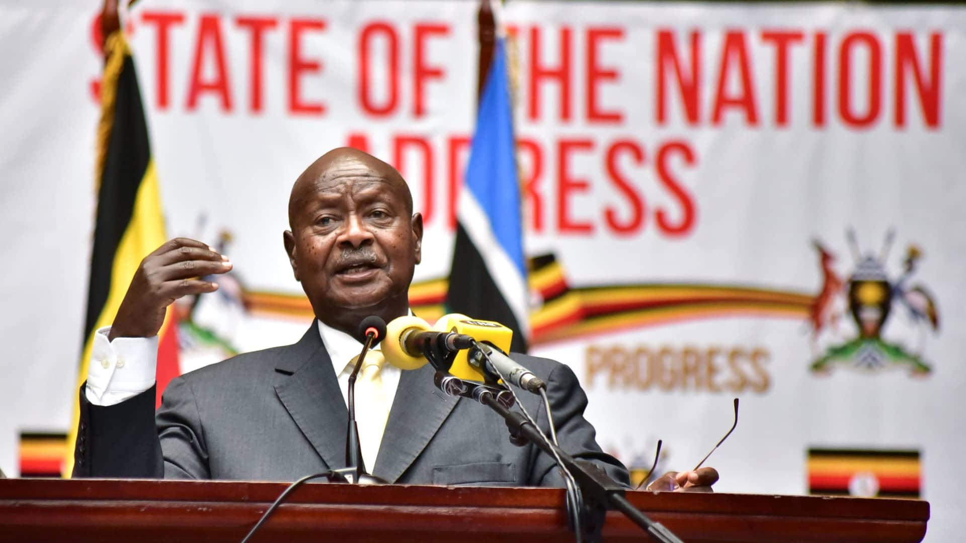 Ugandan President Yoweri Museveni delivers his state of the nation address in Kampala, Uganda, on June 6, 2018.