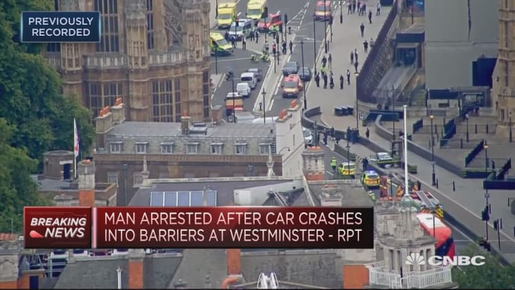 Man arrested after car crashes into barriers at Westminster