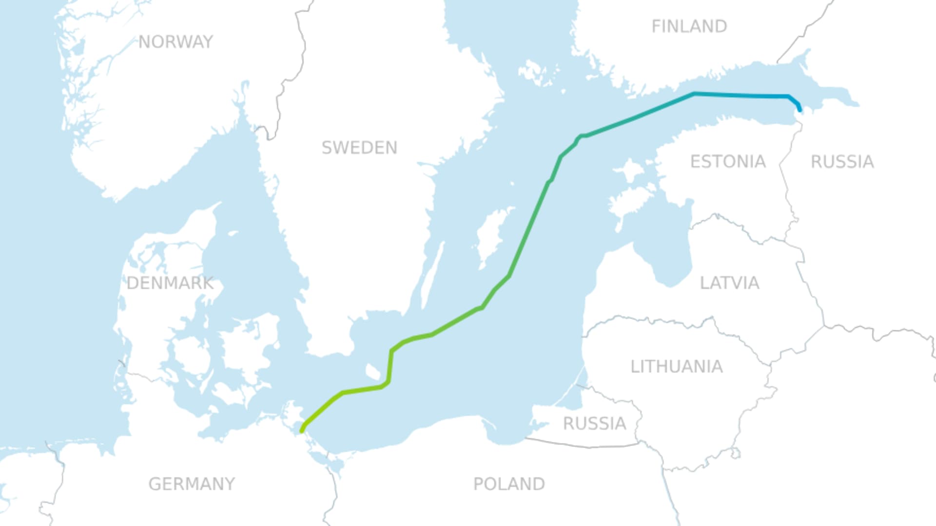 The route of a proposed new gas pipeline from Russia to Europe.
