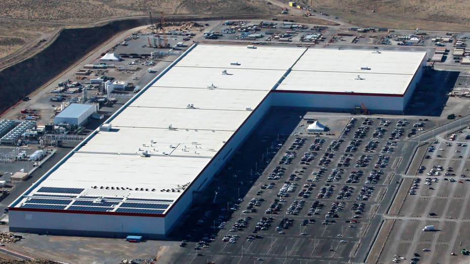 An aerial view of the Tesla Gigafactory near Sparks, Nevada