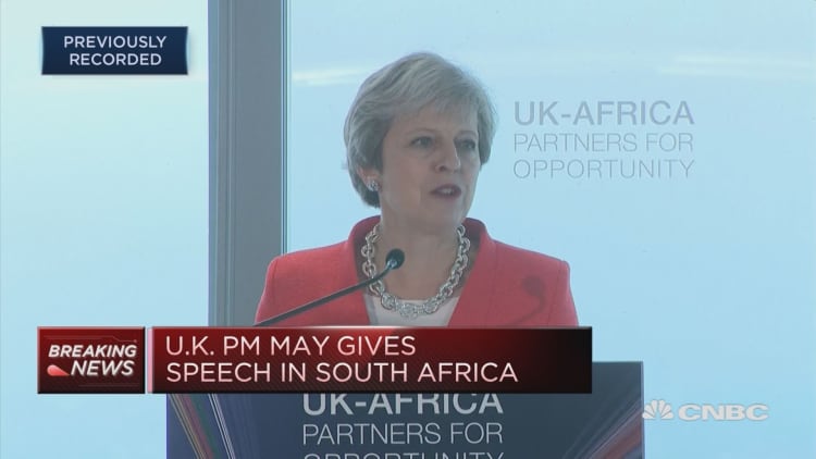 UK PM Theresa May gives speech in South Africa