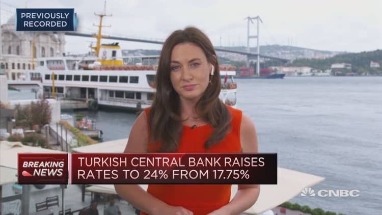 Turkish central bank hikes rates to 24 percent