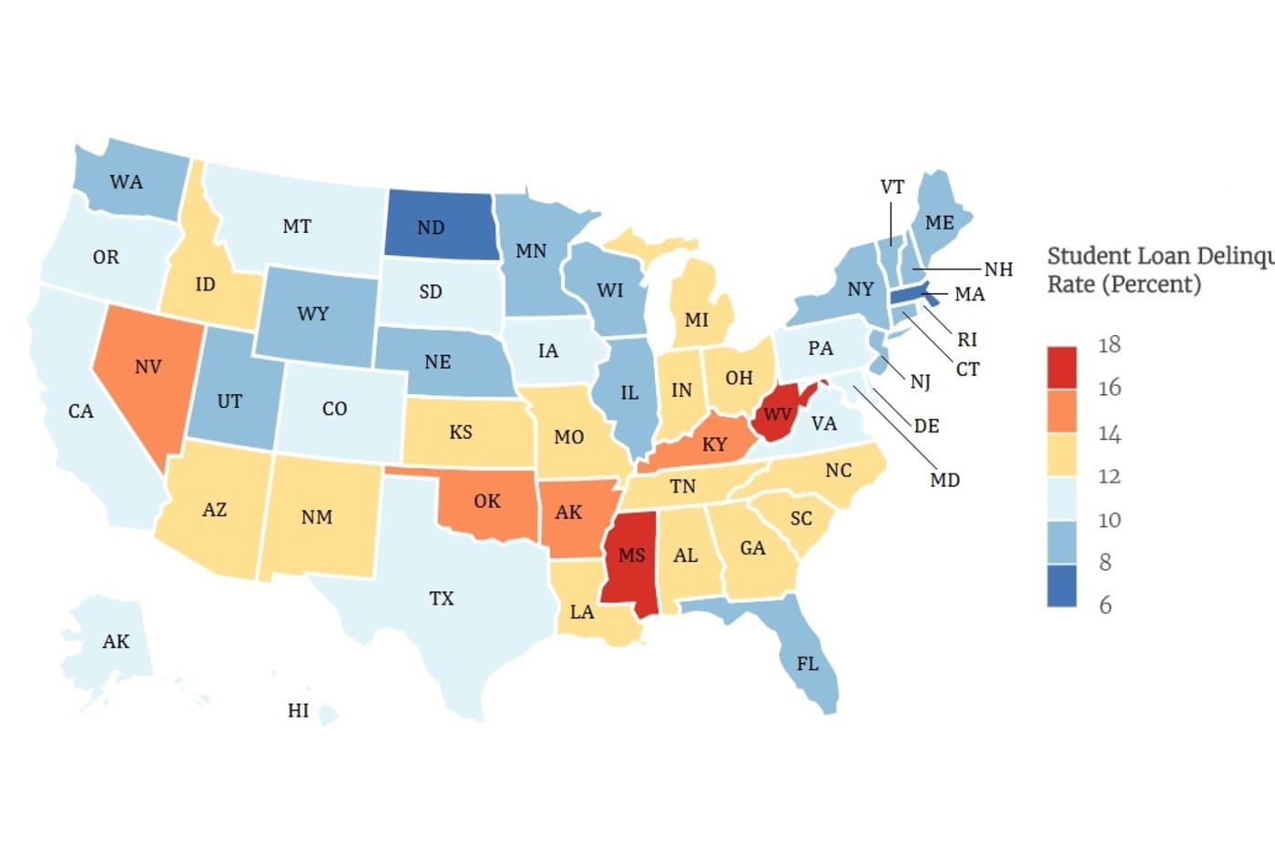 Map Shows Where People Are Most Behind On Paying Off Student Loans