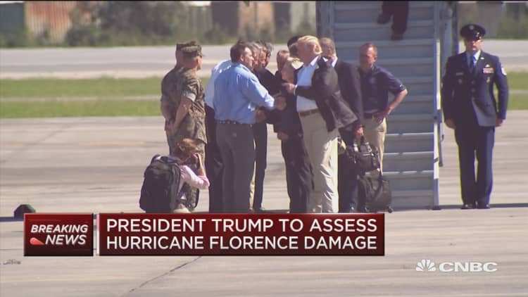 President Trump arrives in North Carolina to assess Hurricane Florence damage