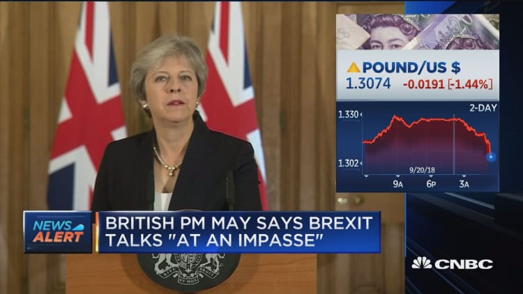 British PM May says Brexit talks 'at am impasse'