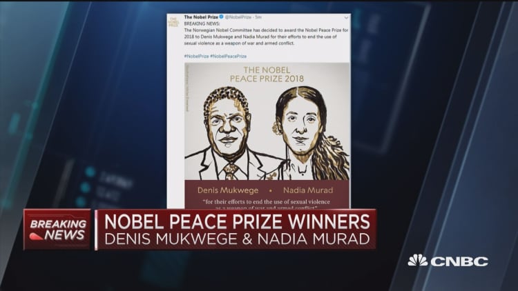 Nobel Peace Prize awarded to Denis Mukwege and Nadia Murad