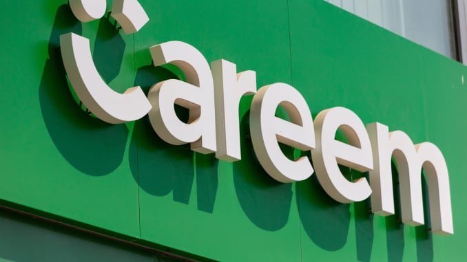 A Careem Networks FZ logo sits on the exterior of a driver support center at the ride-hailing company's headquarters in Dubai, United Arab Emirates. 