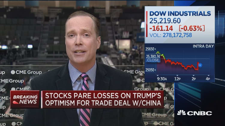 Stocks pare losses on Trump's optimism for trade deal with China