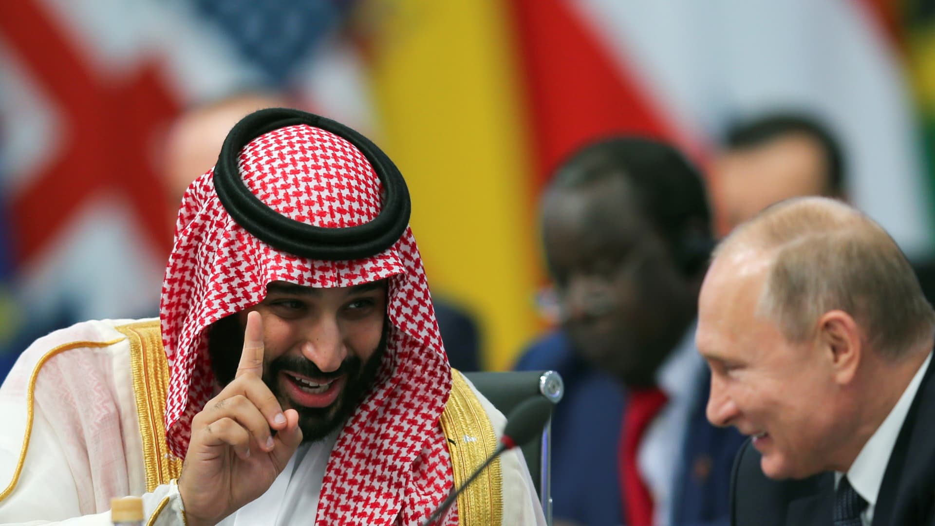 Saudi Arabia's Crown Prince Mohammed bin Salman speaking with Russian President Vladimir Putin during the opening of the G20 leaders summit in Buenos Aires, Argentina, in 2018.