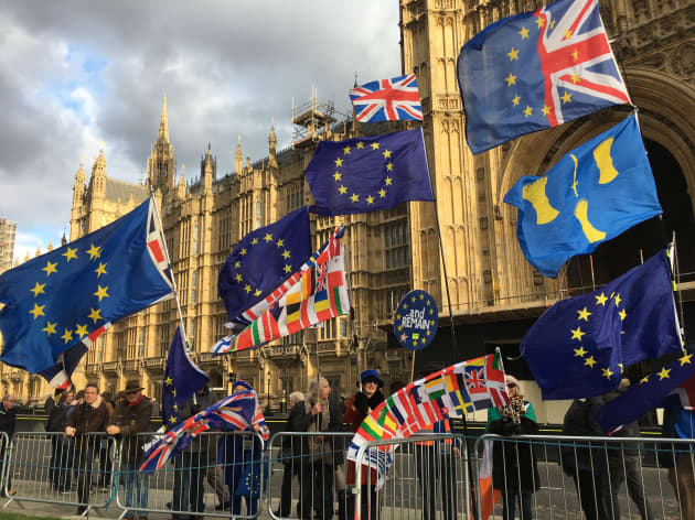 CNBC: Brexit manifesters UK Parliament 181212