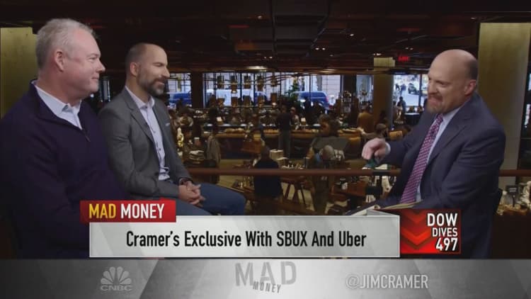 Starbucks, Uber CEOs talk new partnership, emphasis on company culture