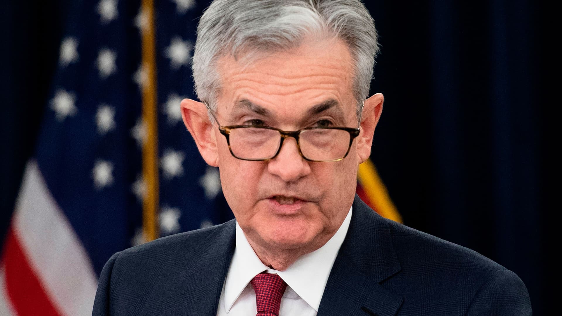 US Federal Reserve Board Chairman Jerome Powell holds a news conference after a Federal Open Market Committee meeting in Washington, DC, December 19, 2018.