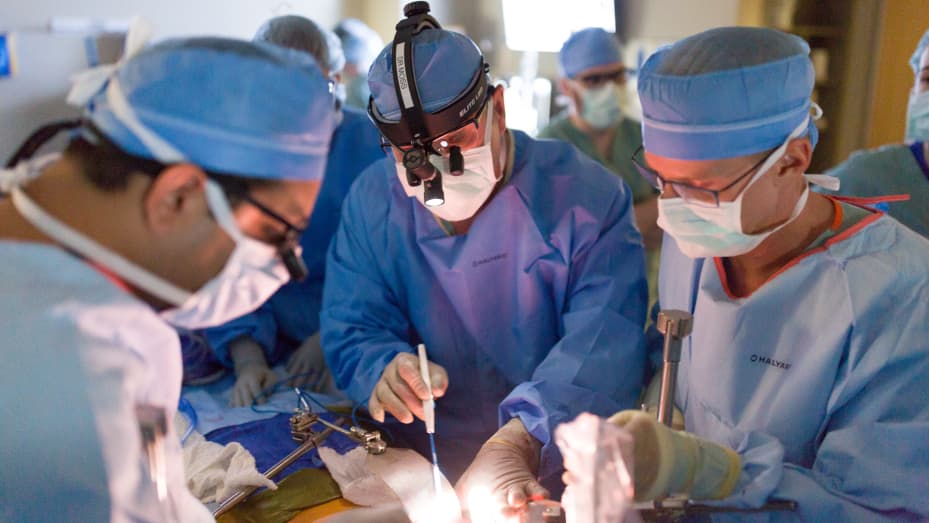 Surgeons perform a liver transplant procedure at The Mayo Clinic.
