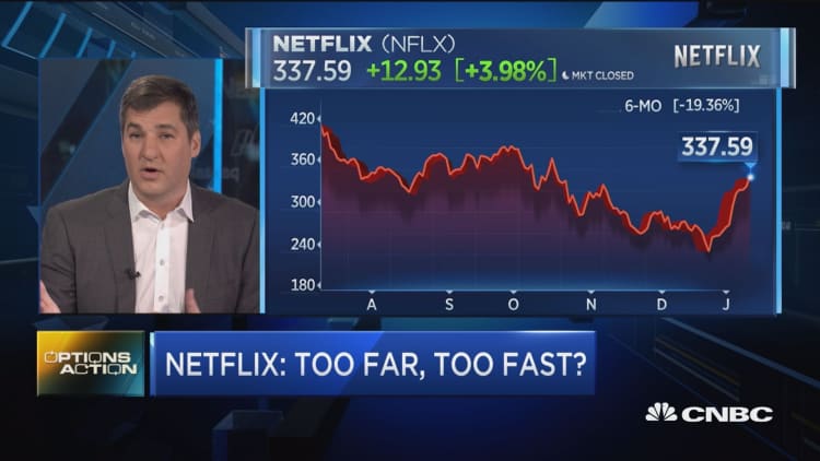 Netflix is soaring into its earnings season, but one trader thinks the move is too far, too fast