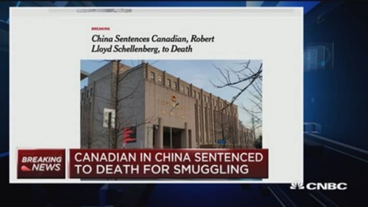 Canadian in China sentenced to death for smuggling
