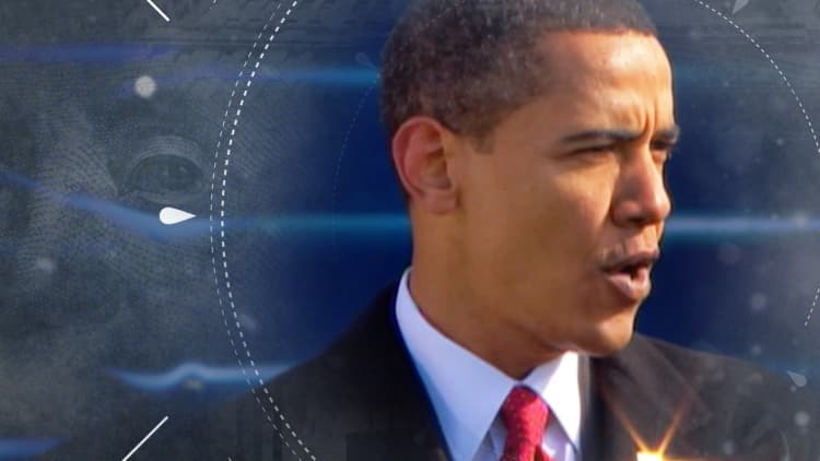 Barack Obama became president at a dark time in America's economy. Watch CNBC's coverage