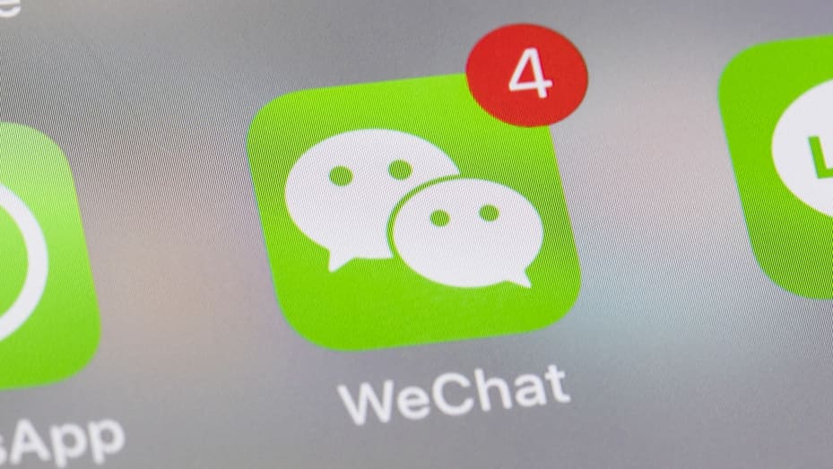 A smart phone with the icons for the social networking apps WeChat and others seen on the screen on June 29 2018 in Hong Kong, Hong Kong.