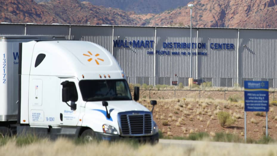 A Walmart truck departs the company's distribution center in Washington, Utah.