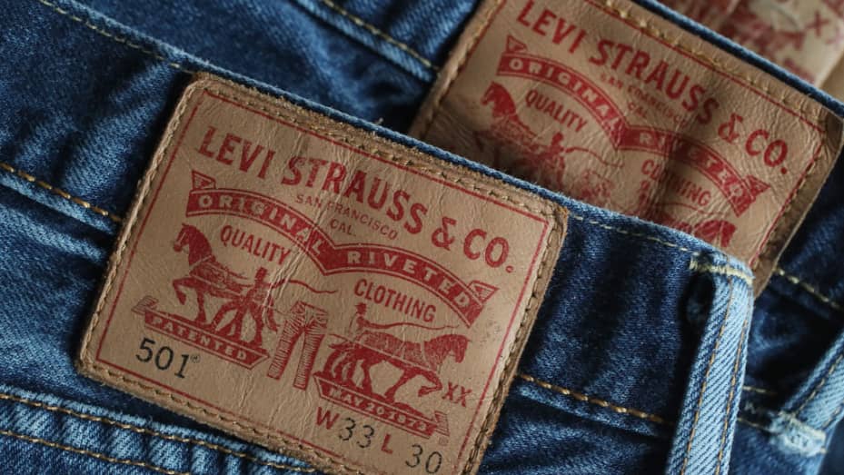 In this photo illustration Levi's 501 blue jeans by U.S. clothing manufacturer Levi Strauss are seen on March 8, 2018 in Berlin, Germany.