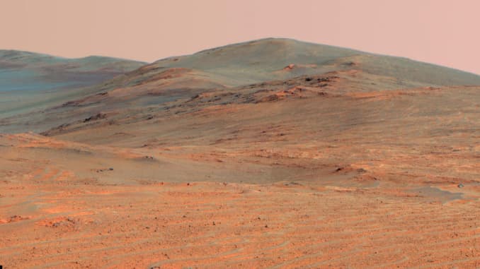 This vista of the Endeavour Crater rim was acquired by NASA's Mars Exploration Rover Opportunity from the southern end of "Murray Ridge" on the western rim of the crater.