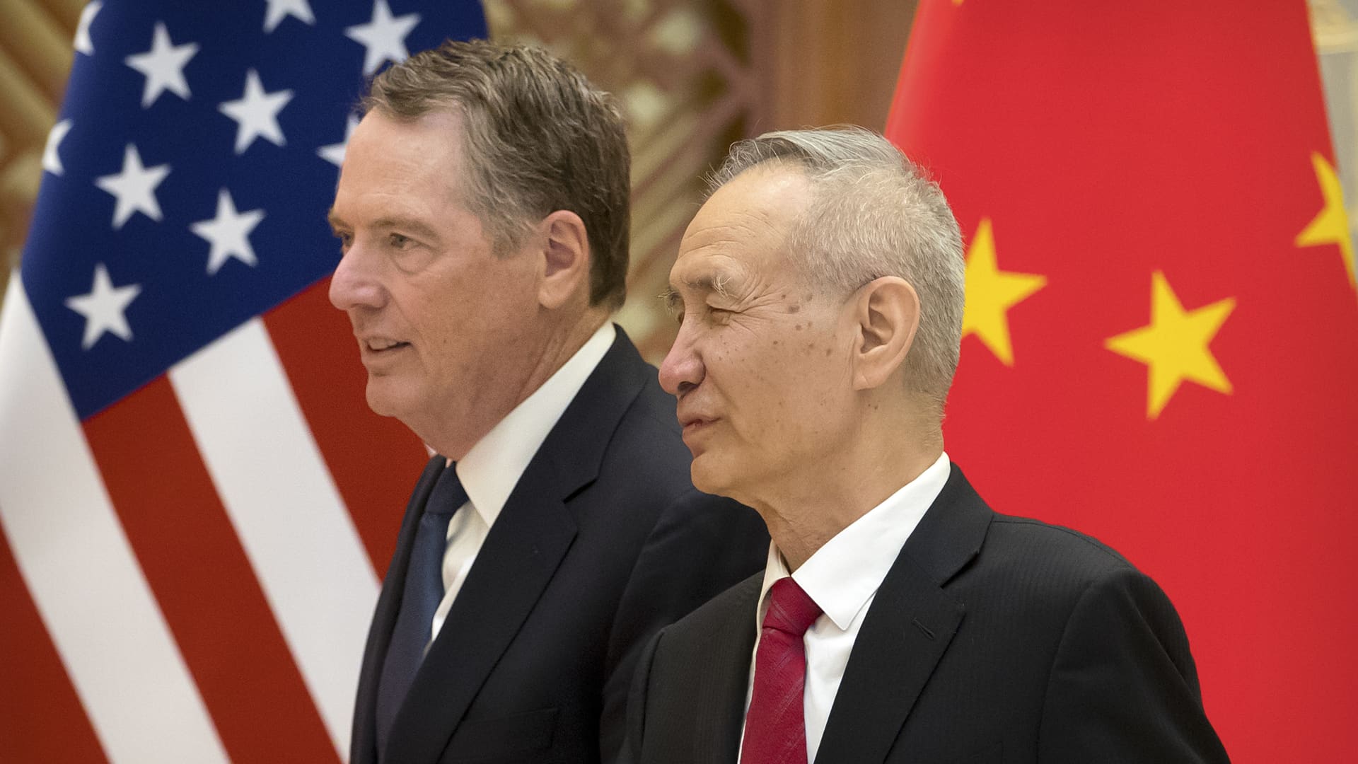 US Trade Representative Robert Lighthizer and Chinese Vice Premier Liu He at the Diaoyutai State Guesthouse in Beijing on Feb. 15, 2019