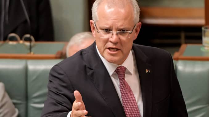 El primer ministro Scott Morrison en la Cámara de Representantes durante el turno de preguntas en la Casa del Parlamento el 14 de febrero de 2019 en Canberra, Australia.