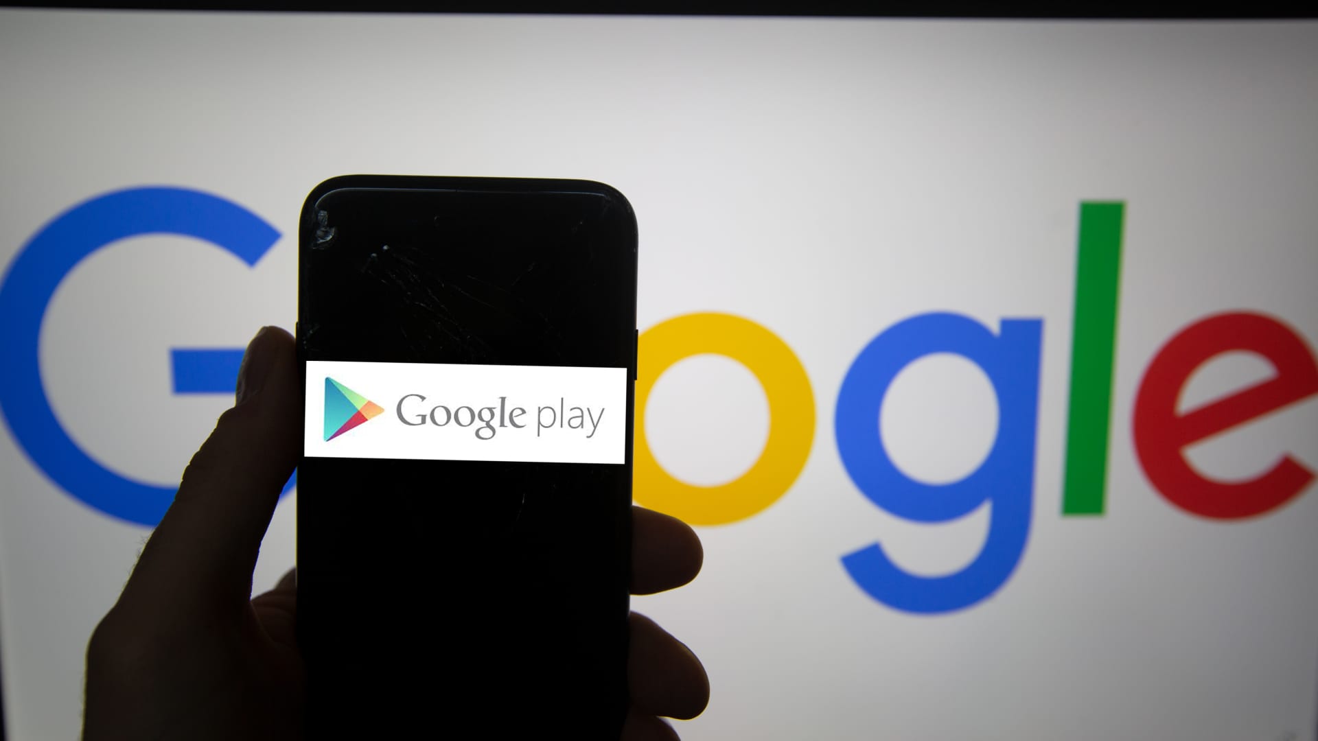 The logo of Google Play is seen on a screen.