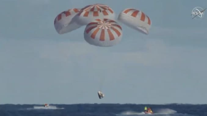 SpaceX's Crew Dragon capsule splashed into the Atlantic Ocean after completing its test flight for NASA.