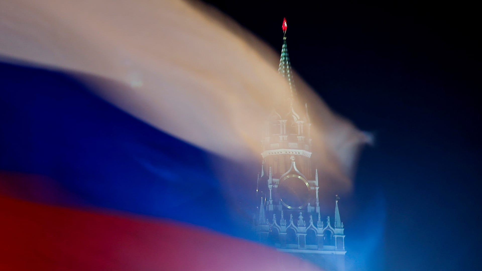 Russian flag flies with the Spasskaya Tower of the Kremlin in the background in Moscow, Russia, February 27, 2019.