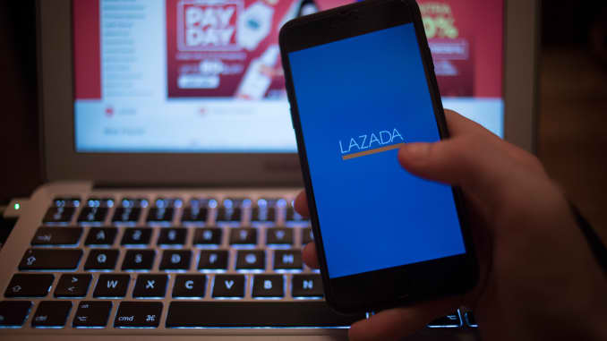The Lazada application seen displayed on a iPhone.