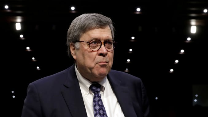 William Barr takes a seat after a break in his Senate Judiciary Committee hearing on his nomination to be attorney general of the United States on Capitol Hill in Washington, U.S., January 15, 2019.