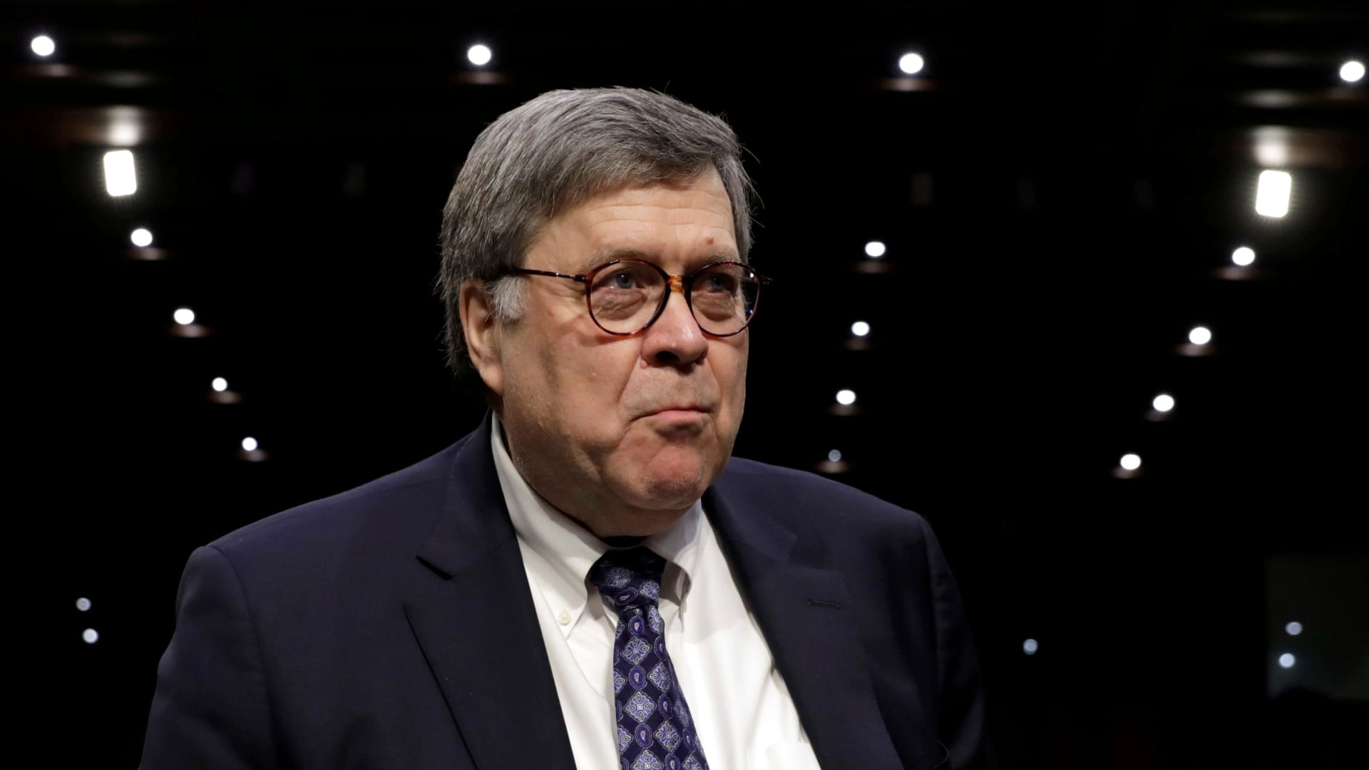 William Barr takes a seat after a break in his Senate Judiciary Committee hearing on his nomination to be attorney general of the United States on Capitol Hill in Washington, U.S., January 15, 2019.