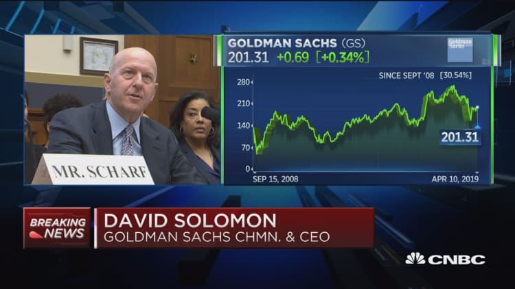 Goldman Sachs CEO David Solomon delivers his opening statement to the House Financial Services Committee