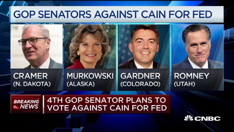 Fourth GOP senator plans to vote against Herman Cain for Fed job