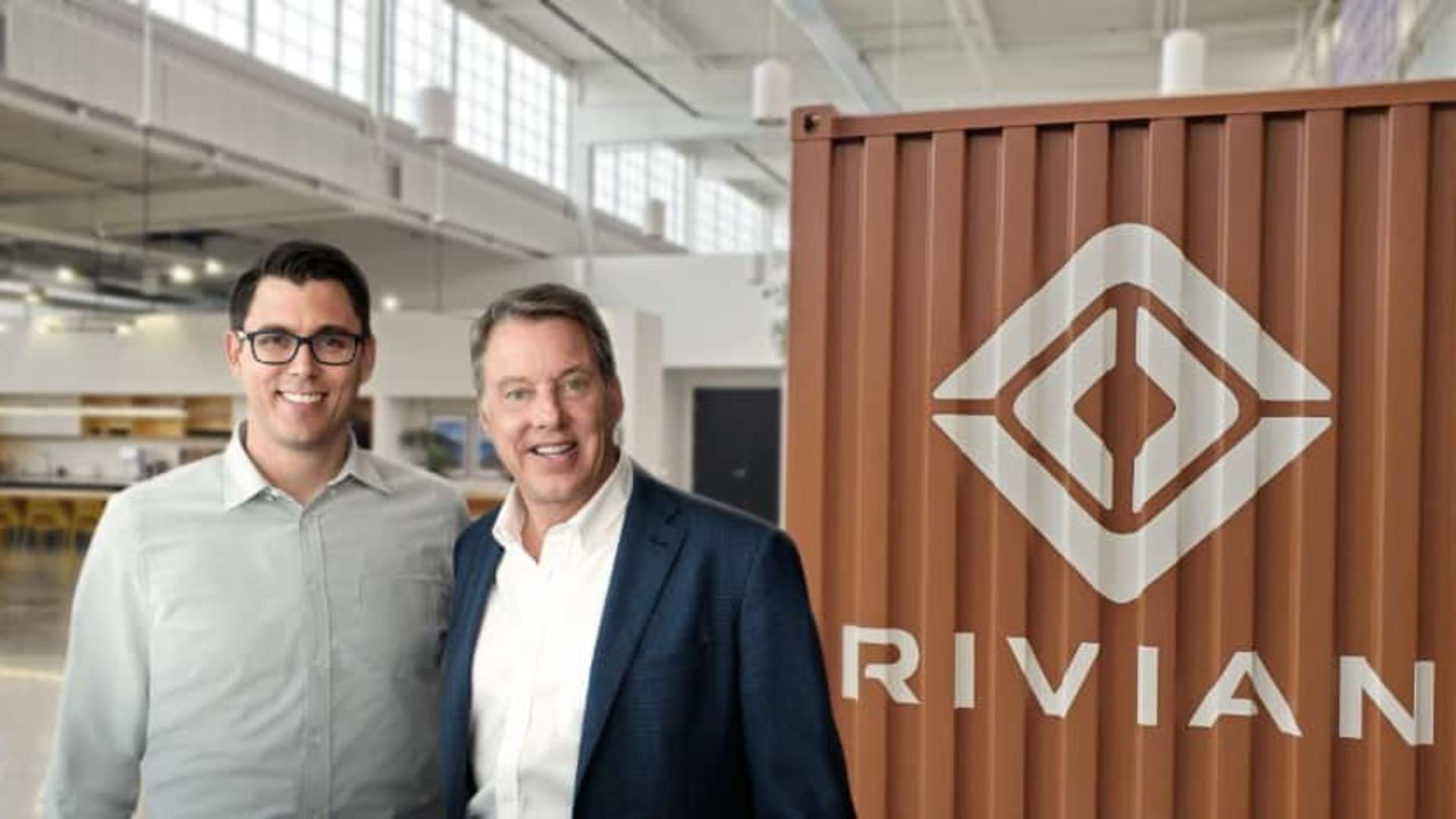 RJ Scaringe, Rivian founder and CEO, and Ford Executive Chairman Bill Ford announce a $500 million Ford investment in Rivian.