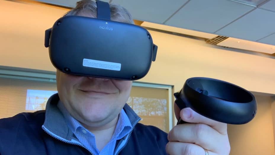 The Facebook Oculus Quest VR headset is comfortable and easy to use.
