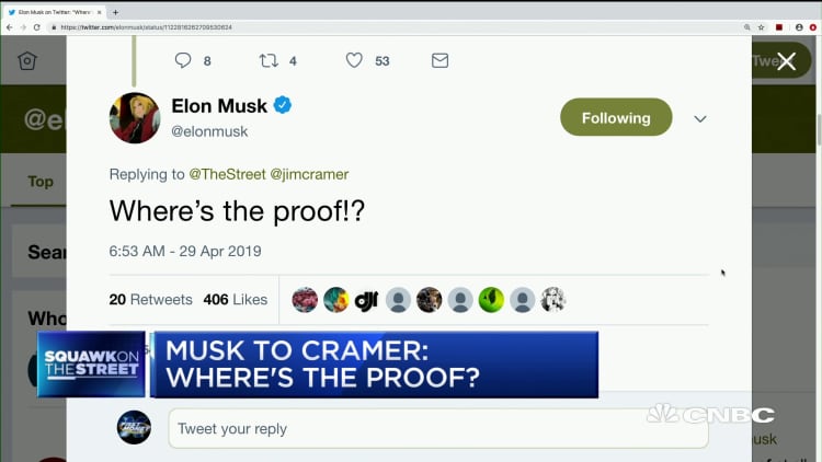 Tesla's Elon Musk continues Twitter dispute with Jim Cramer