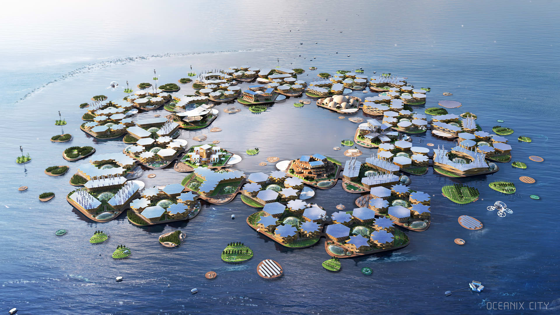 Oceanix’s floating cities amphibious houses adapt to sea level rise