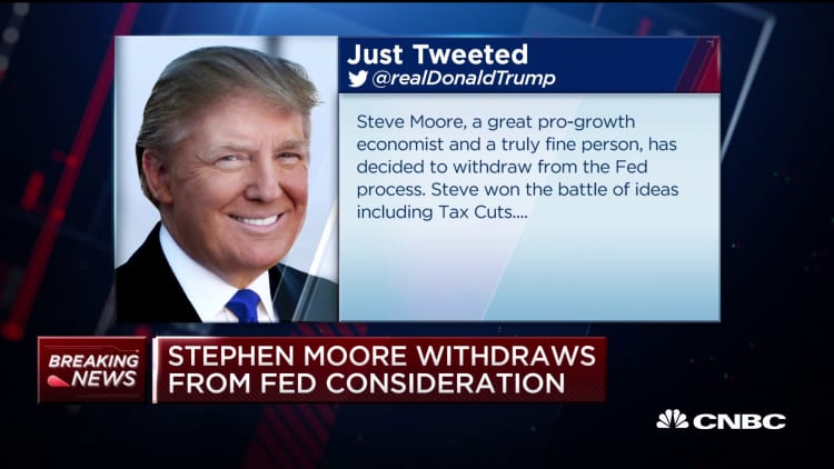 Trump: Stephen Moore has withdrawn his name from Fed consideration