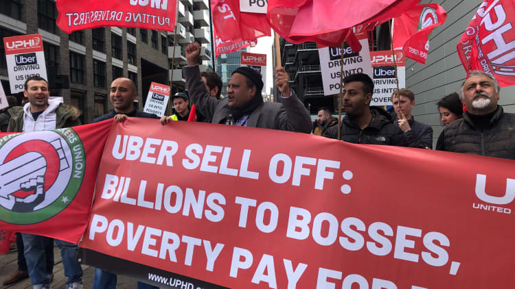 Uber drivers protest around the world ahead of the company's $90 billion IPO