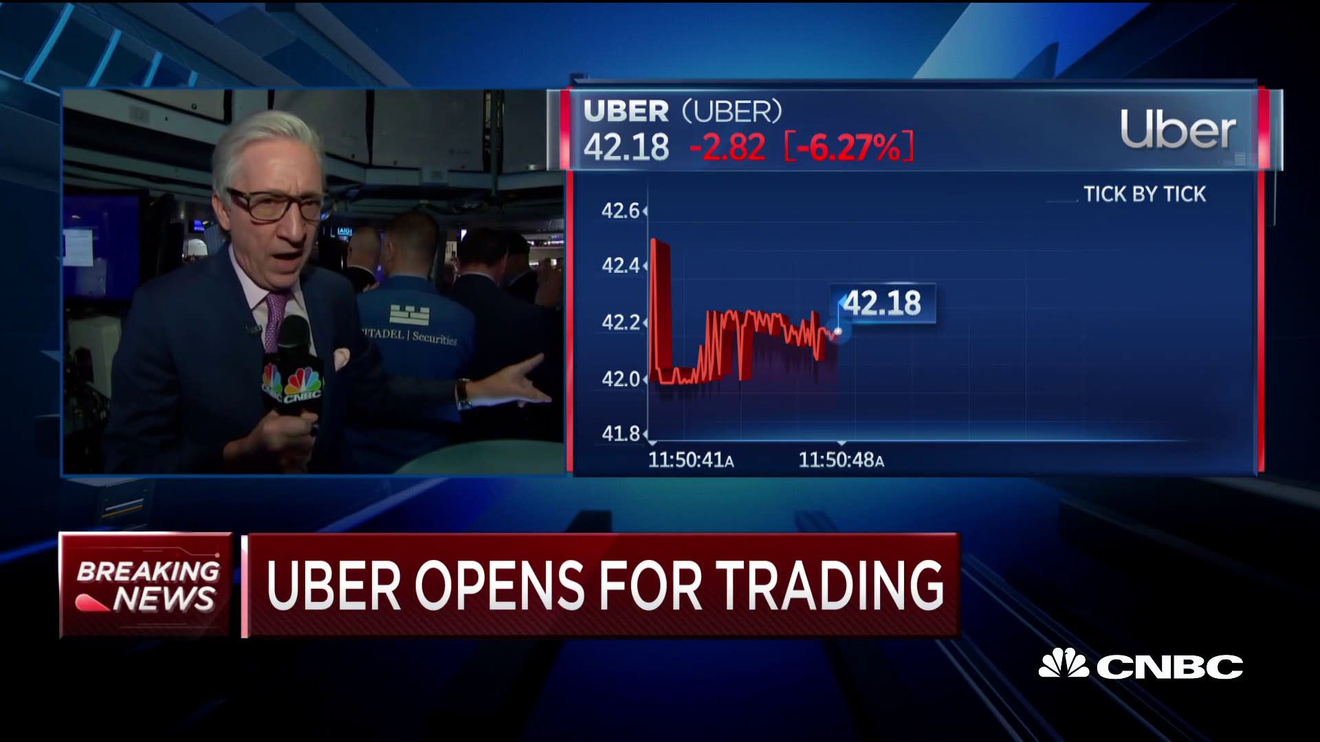 Uber begins trading at the NYSE below IPO price