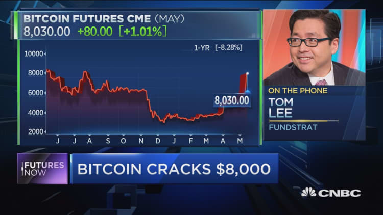 What bitcoin cracking $8,000 means for the cryptocurrency, according to bitcoin bull Tom Lee