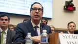 US Secretary of Treasury Steven Mnuchin testifies during a House Committee on Financial Services hearing on Capitol Hill in Washington, DC, May 22, 2019.