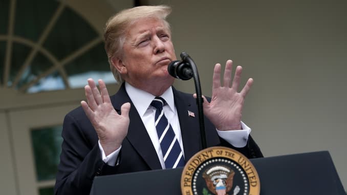 U.S. President Donald Trump speaks about Robert Mueller's investigation into Russian interference in the 2016 presidential election in the Rose Garden at the White House May 22, 2019 in Washington, DC.