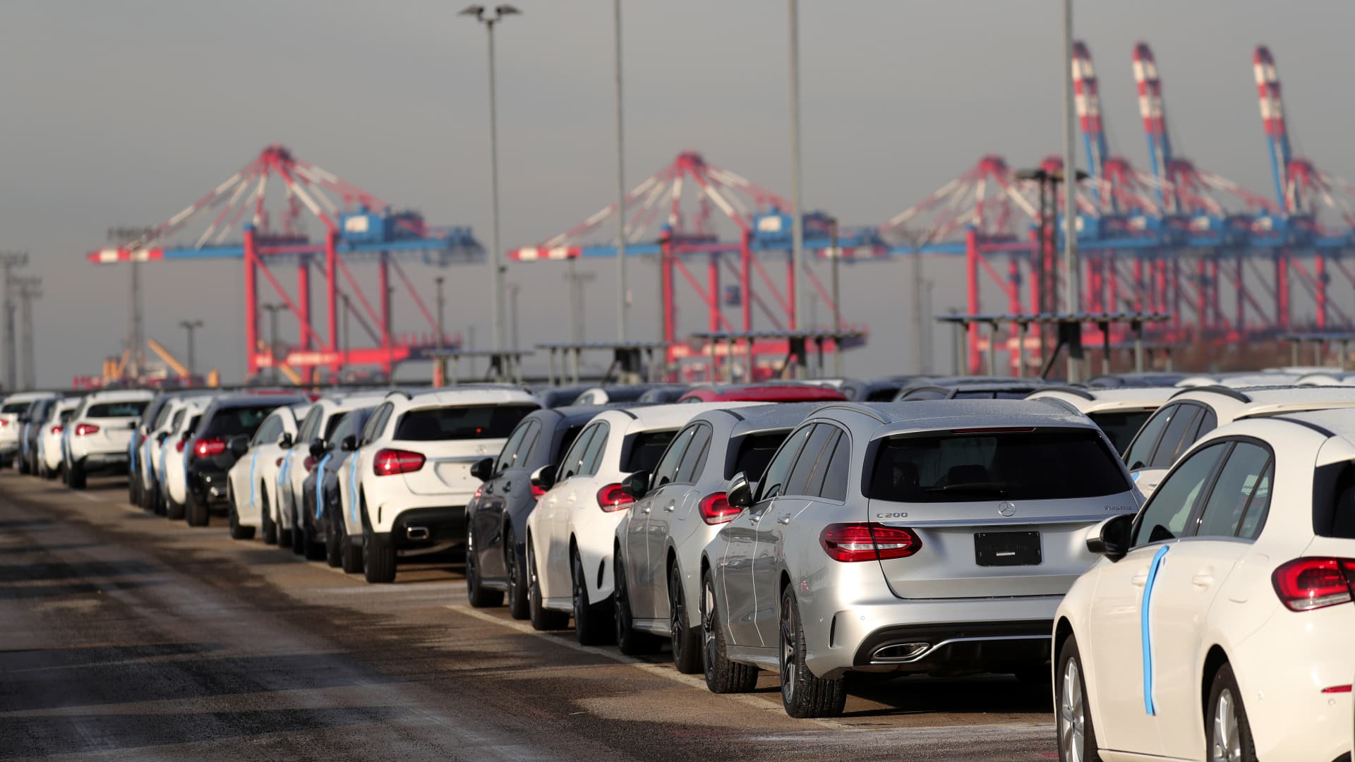From Teslas to BMWs, automobiles are piling up on land and at sea in German port of Bremerhaven
