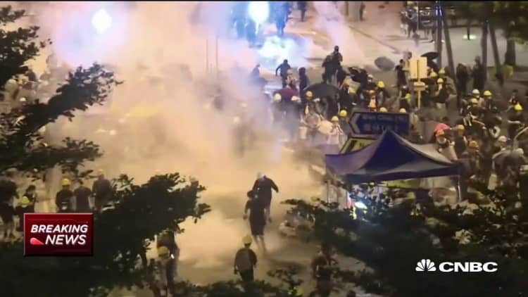 Hong Kong police fire tear gas at protesters