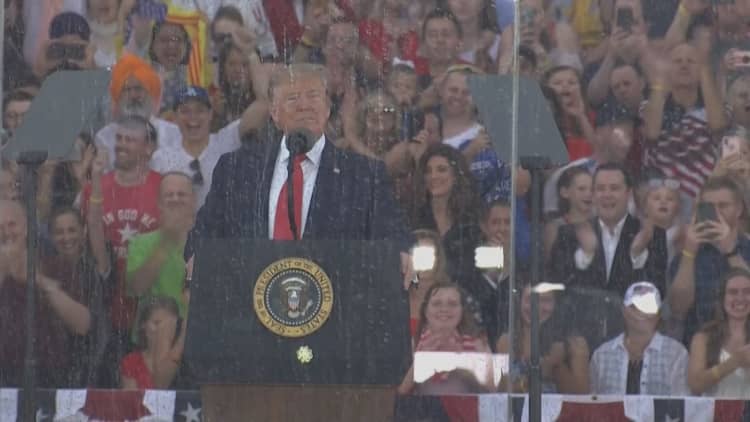 After heavy rains, Trump salutes 'American Spirit' on July 4th