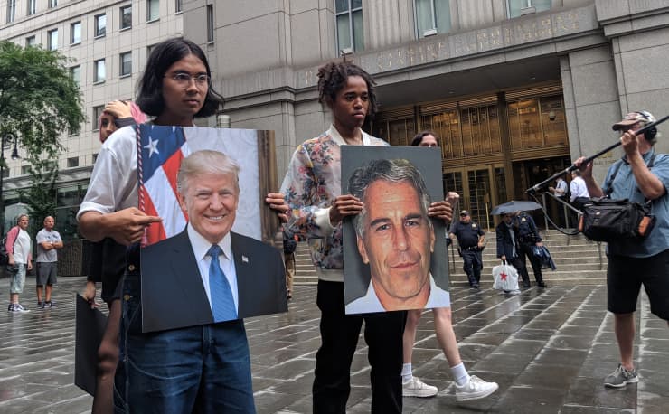 CNBC: Jeffrey Epstein hearing protesters 190708